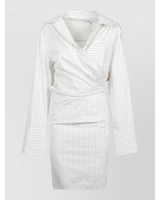 IRO White Lazul Striped Wrap Dress Long Sleeves