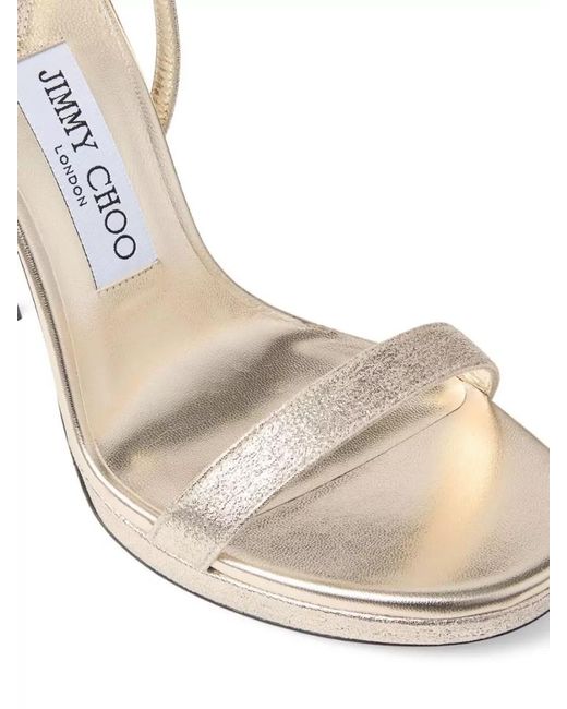 Jimmy Choo Natural Moza Leather Platform Strap Heel Sandals