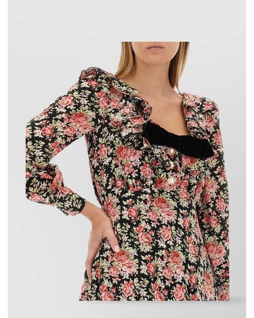 Alessandra Rich Multicolor Silk Floral-Print Mini Dress