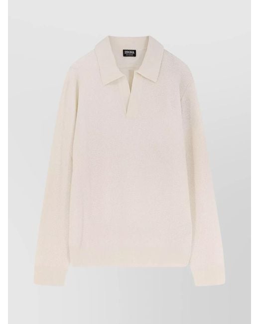 Zegna Natural Cashmere Long-Sleeve Polo Sweater for men