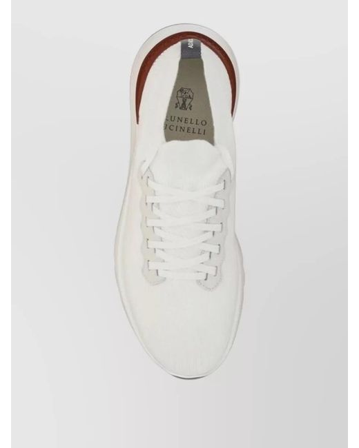 Brunello Cucinelli White Knit Low-Top Sneakers for men