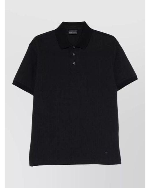 Emporio Armani Black Textured Cotton Short-Sleeve Polo Shirt for men