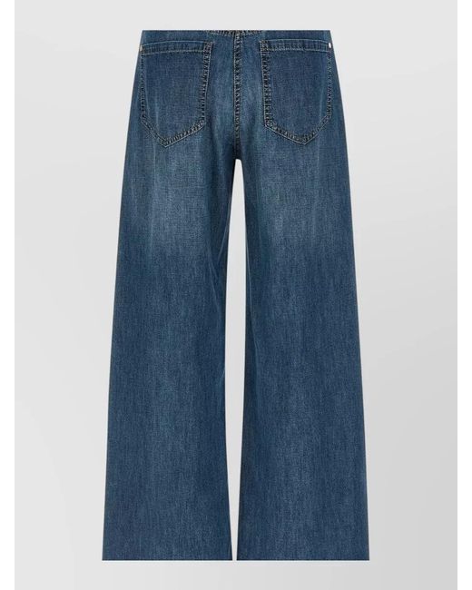Brunello Cucinelli Blue Wide Leg Pants Belt Loops Contrast Stitching