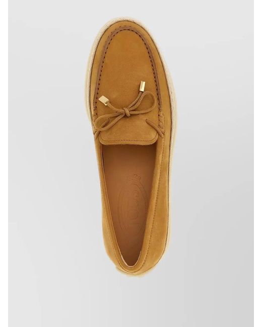 Tod's Brown Suede And Raffia Loafers