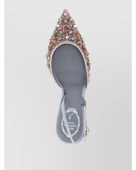 Rene Caovilla Blue Crystal-Embellished Lace Slingback Sandals