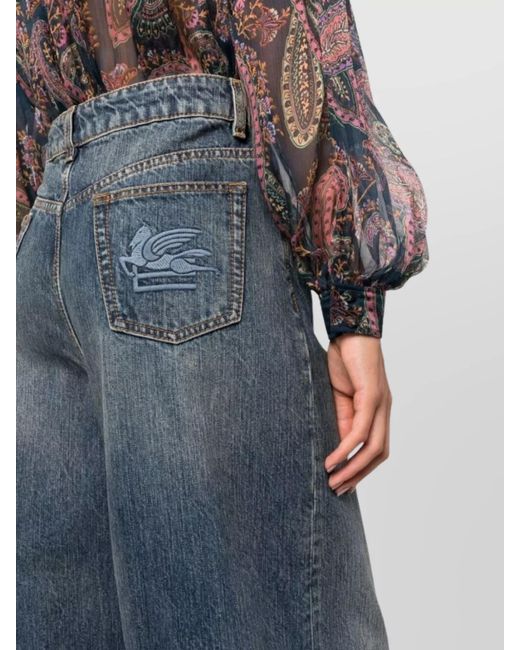 Etro Blue Cotton High-Rise Flared Wide-Leg Jeans