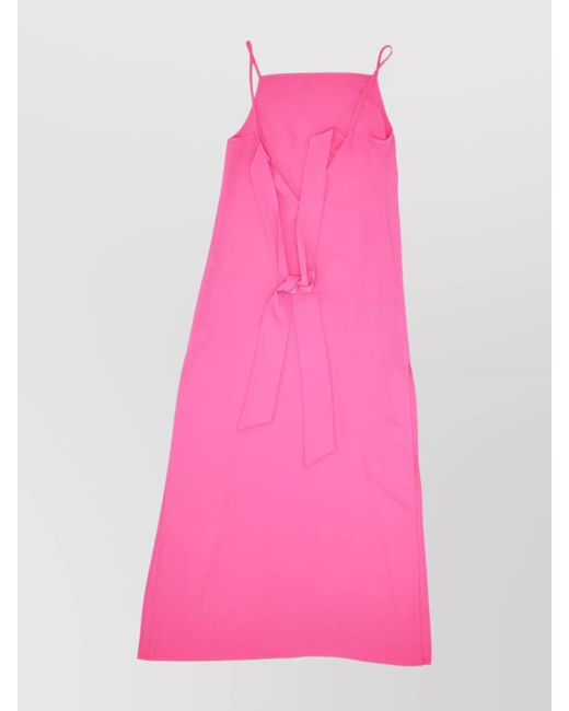 P.A.R.O.S.H. Pink Bow Detail Midi Length Spaghetti Straps Dress