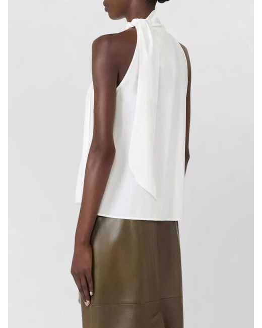 Max Mara White Halterneck Sleeveless Top Soft Drape Pleated