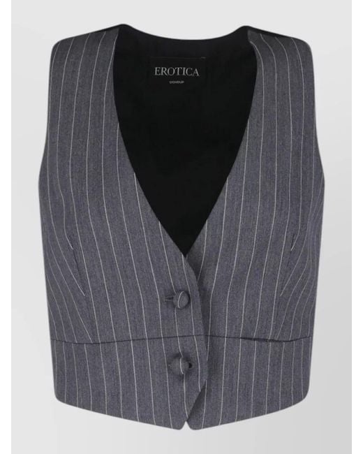 Dondup Black Striped Sleeveless Blazer Back Tie Detail