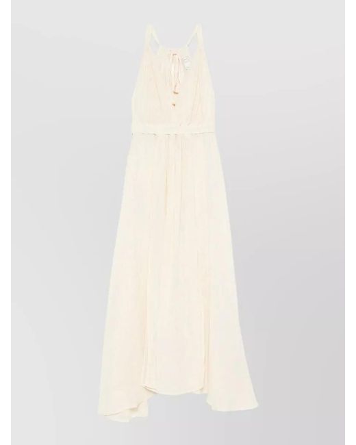 120% Lino White Linen Maxi Dress Sleeveless Side Slit