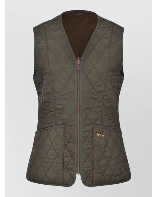 Barbour Green Sleeveless Quilted Jacket Pouch Pockets