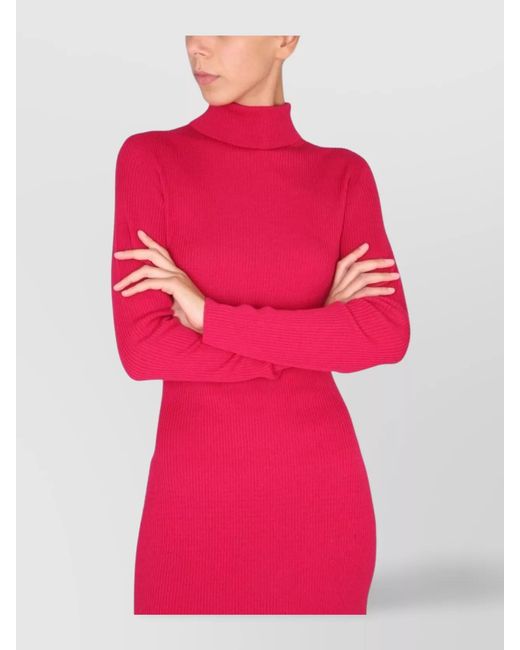 DSquared² Pink Virgin Wool High Neck Mini Dress