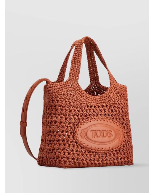 Tod's Red Mini Tote Bag With Raffia And Leather