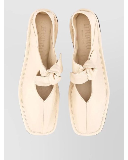 Hereu Natural Loafers Cut Out Design Flat Sole Knot