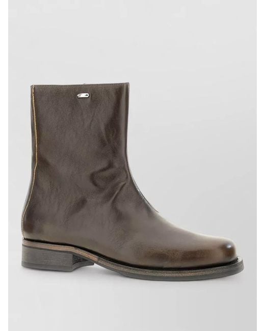 Our Legacy Brown Leather Ankle Boots Round Toe Stacked Heel for men