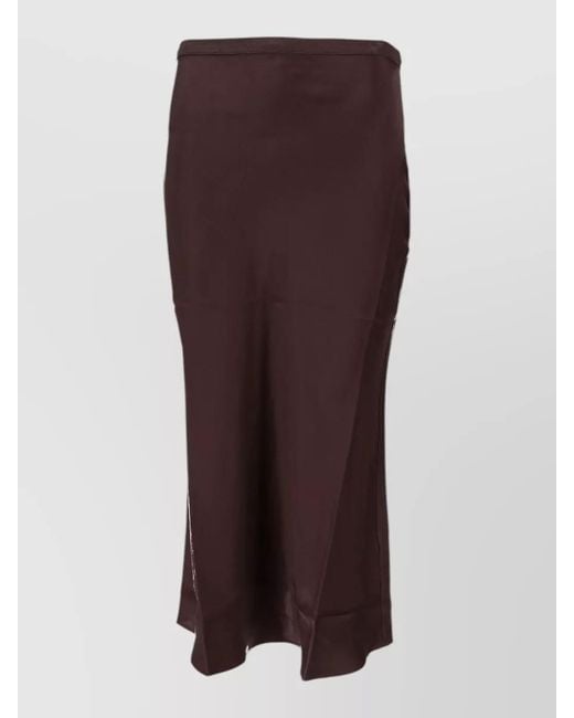 Anine Bing Brown High Waist Silk Midi Skirt Side Slit