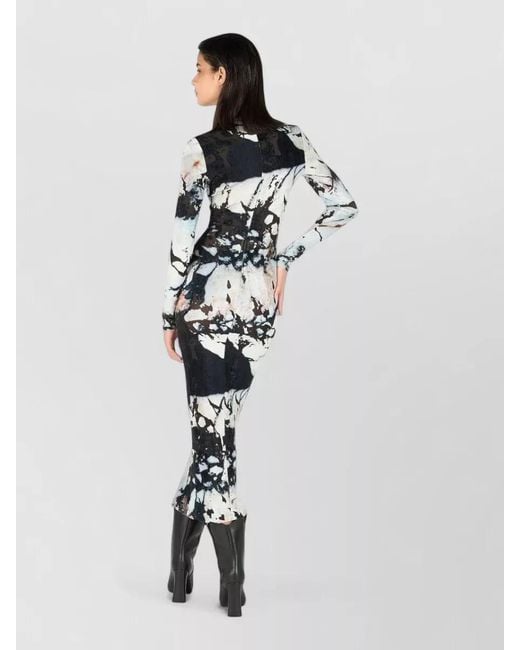 Roberto Cavalli White Dress Abstract Pattern Fitted Silhouette Midi