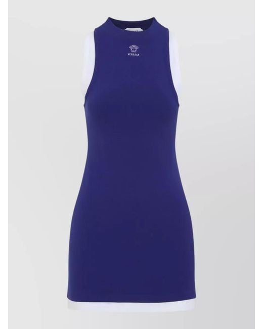 Versace Blue Vintage Beach Dress Contrast Trim Sleeveless