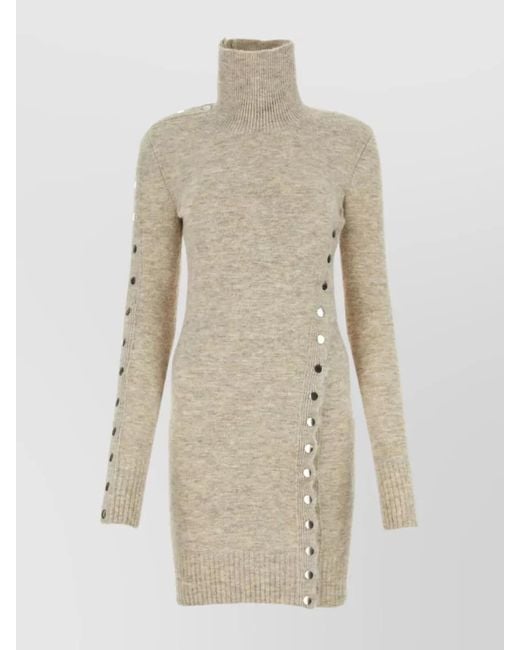 Isabel Marant Natural Turtleneck Long-Sleeve Mini Sweater Dress