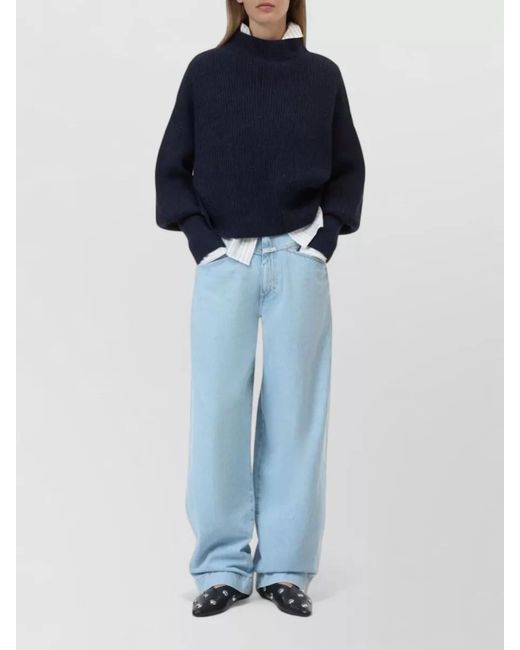 Closed Blue Wool Blend Jumper Cropped High Neck