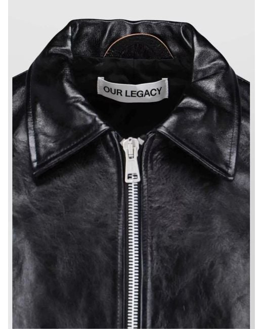 Our Legacy Black Mini Leather Zipped Jacket for men
