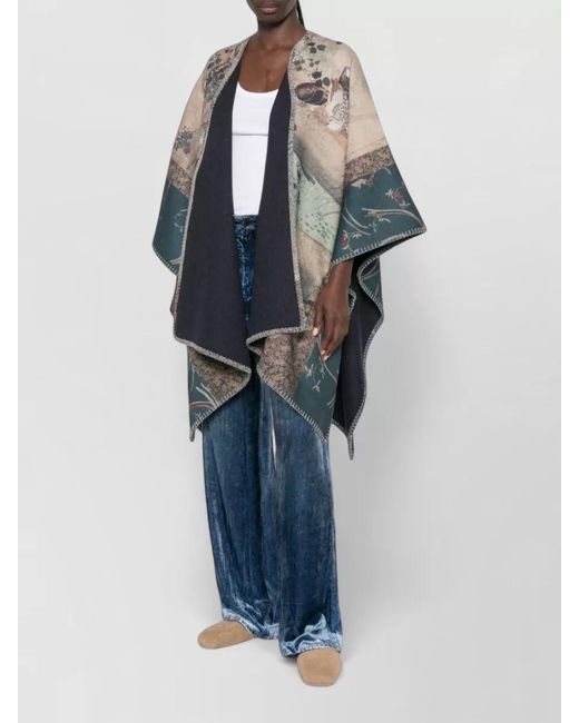 Pierre Louis Mascia Multicolor Wool Poncho Blanket Stitch Graphic Design for men