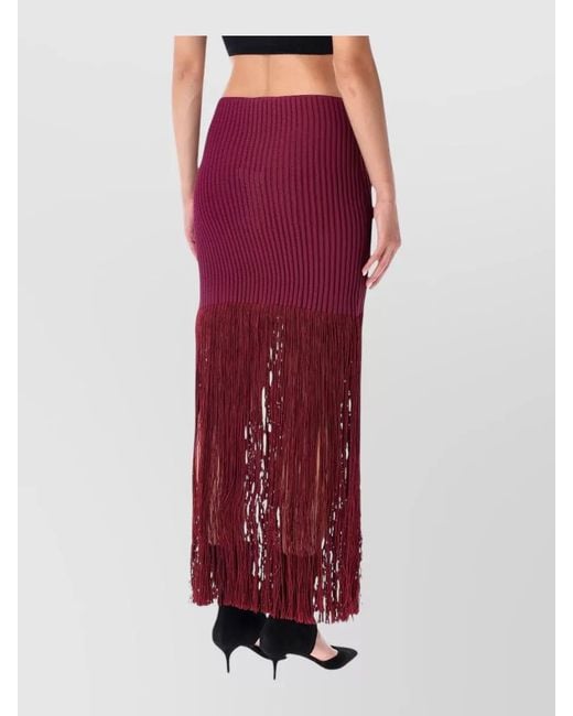 Alaïa Red Fringe High Waist Ribbed Knit Skirt