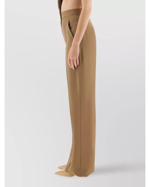 Max Mara Natural Virgin Wool Wide-Leg Trousers