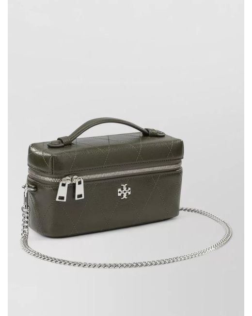 Tory Burch Green Quilted Crossbody Clutch Bag Chain Strap
