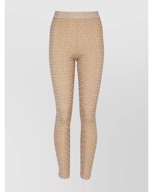 Balmain Natural High-Rise Monogram Knit Leggings