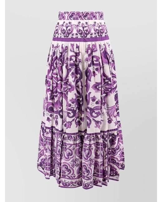 Dolce & Gabbana Purple Cotton Pleated Maxi Skirt