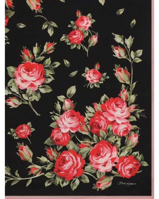 Dolce & Gabbana Red Rose Bouquet-Print Silk Twill Scarf 90X90