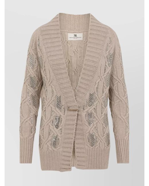 Ermanno Scervino Natural Cable Knit Cardigan Crystal Embellishments
