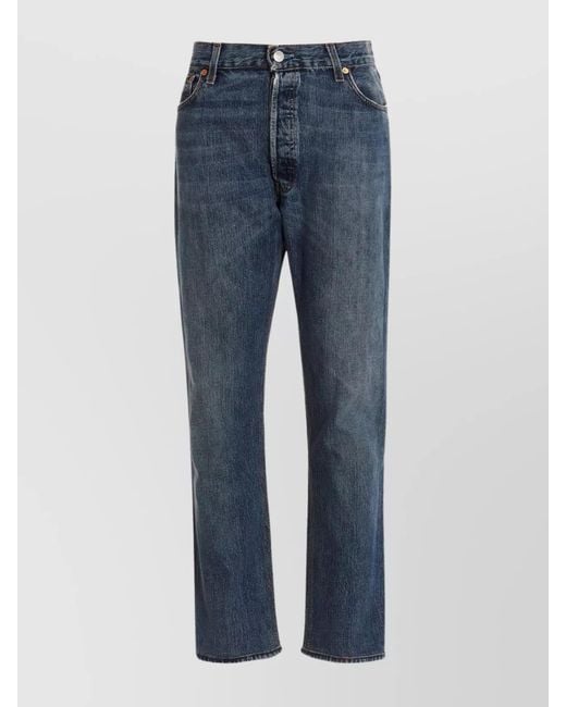 Re/done Blue Denim High-Rise Cropped Straight-Leg Jeans