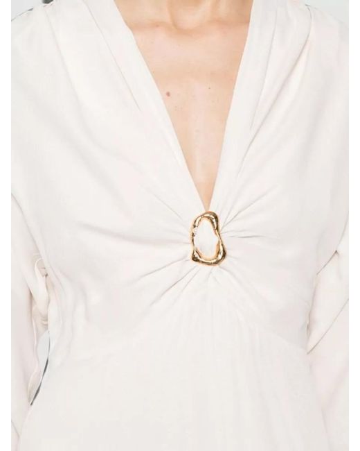 Forte_forte White Silk Blend Long Sleeve Ring Detail Gown