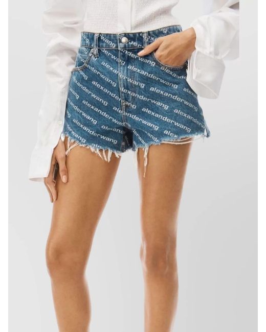 Alexander Wang Blue Denim High-Rise Logo-Print Short Shorts