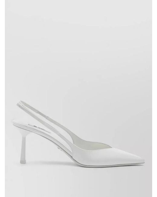 Prada White Glossy Finish Pointed Toe Leather Pumps
