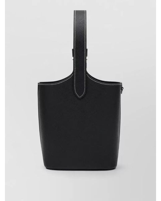 Prada Black Bucket Bag Adjustable Strap Contrast Stitching