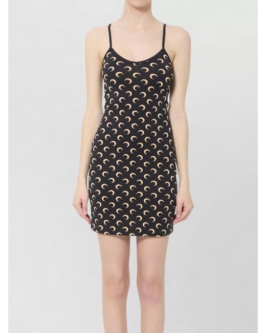 MARINE SERRE Black Printed V-Neck Sleeveless Mini Dress