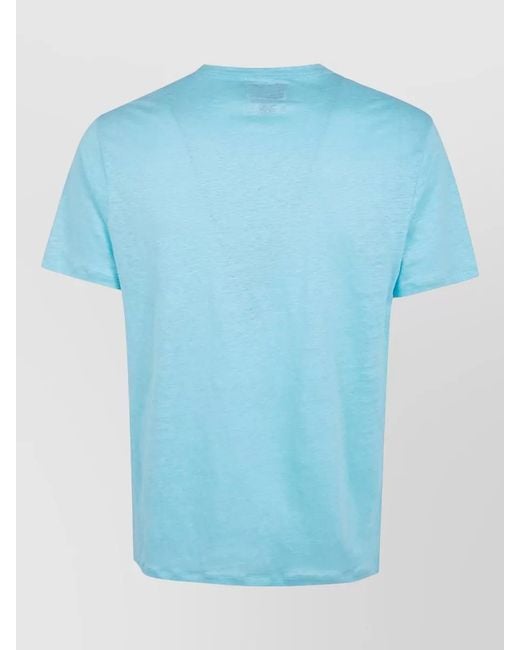 Mc2 Saint Barth Blue Linen Crew Neck Short Sleeve Top for men