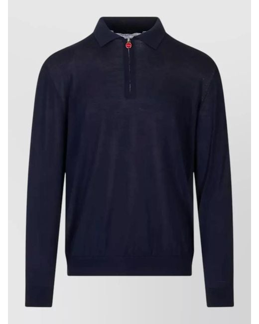 Kiton Blue Long Sleeve Zip Neck Knitted Polo for men