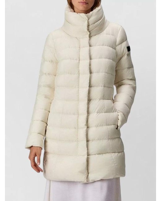 Peuterey White Long Quilted Jacket High Collar Side Pockets