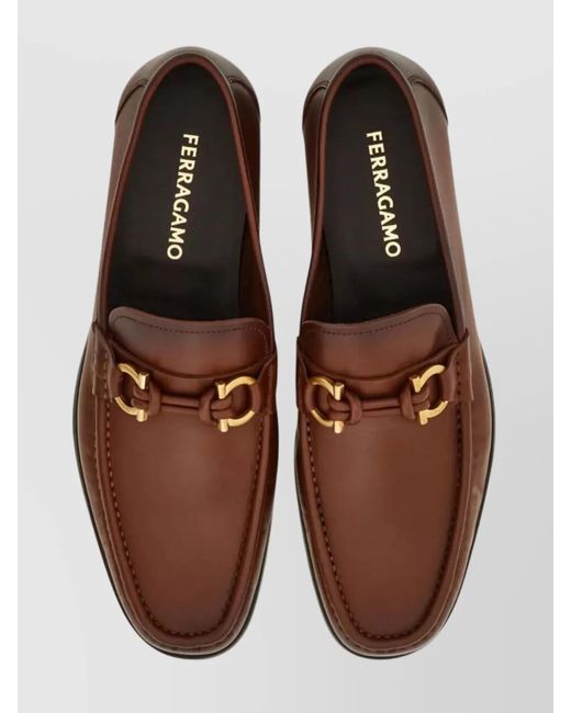 Ferragamo Brown Alain Leather Loafers-Tone Hardware Round Toe for men