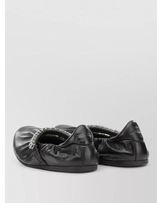 Jimmy Choo Black Leather Ballerina Flats Rhinestone Detail Design