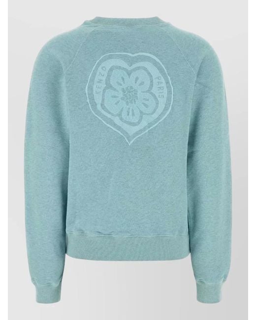 KENZO Blue Cotton Sweatshirt Crew Neck Raglan Sleeves