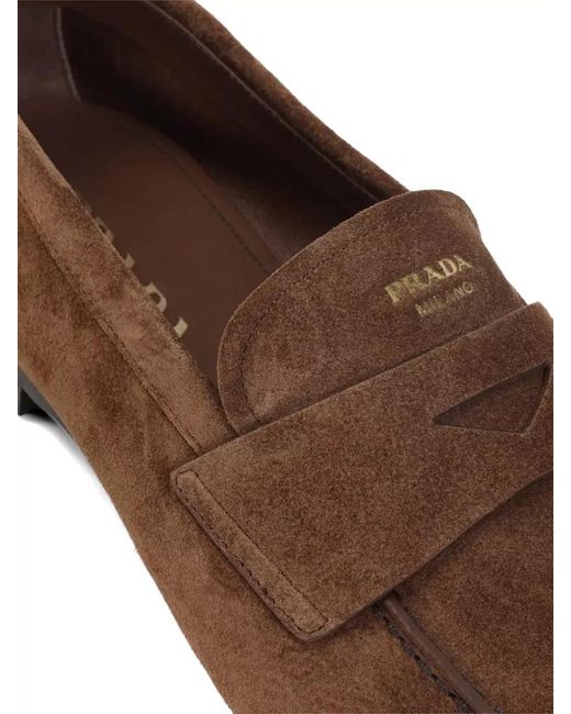 Prada Brown Loafers Suede Finish Round Toe Design for men