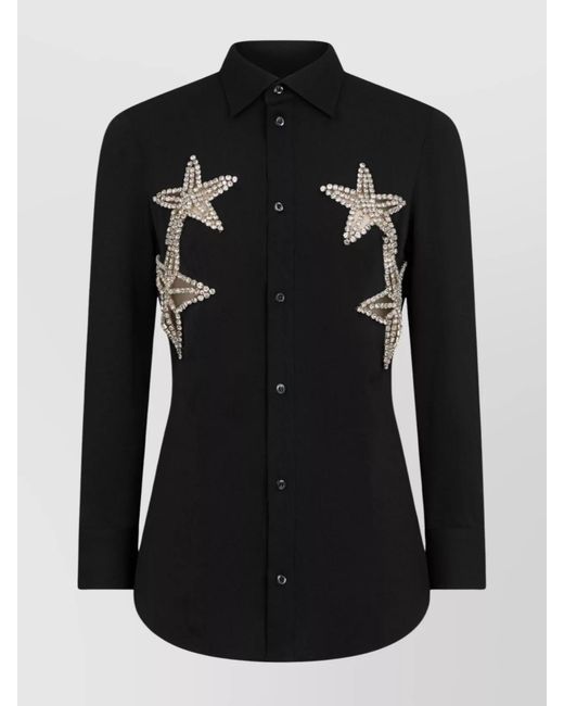 DSquared² Black Silk Crystal-Embellished Star-Appliqué Shirt