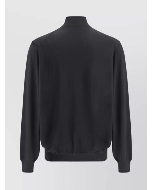 Brunello Cucinelli Blue Wool Cashmere Ribbed High Neck Zip Cardigan for men