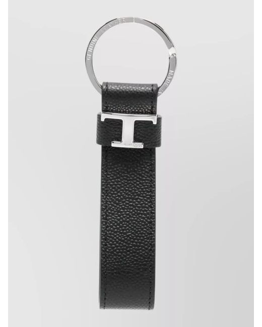 Tod's White Leather Key Holder Metal T Logo for men