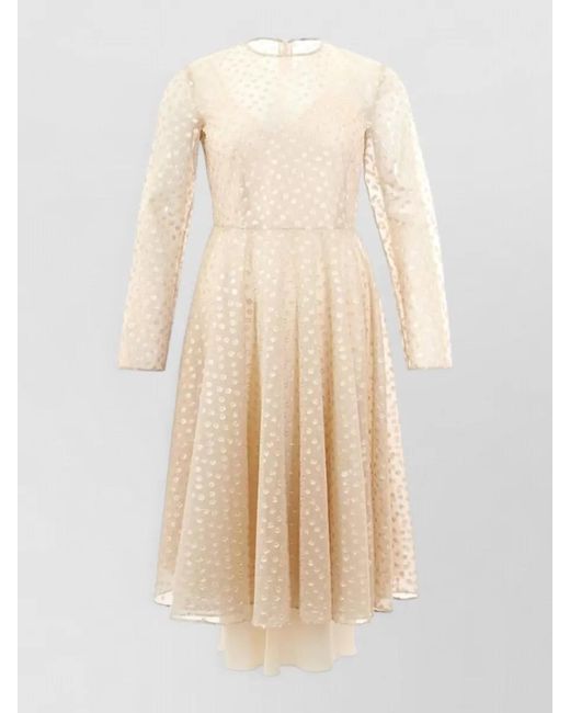 Lardini Natural Polka-Dot Long-Sleeve Midi Dress
